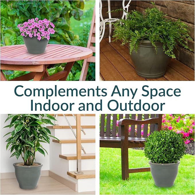 Sunnydaze Large Ceramic Plant Pot - Round Outdoor Glazed Ceramic Planter Pot with Drainage - Gray - Studio - 15"