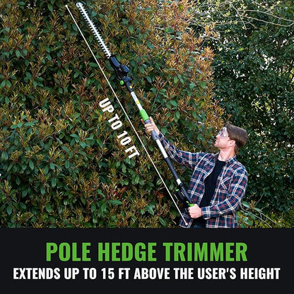 Pole Hedge Trimmer Cordless 20V with Battery Powered 20-Inch Electric Hedge Trimmers 10-FT Reach with Extension Pole Multiple Angles for Shrubs Pruning Bush Trimmer