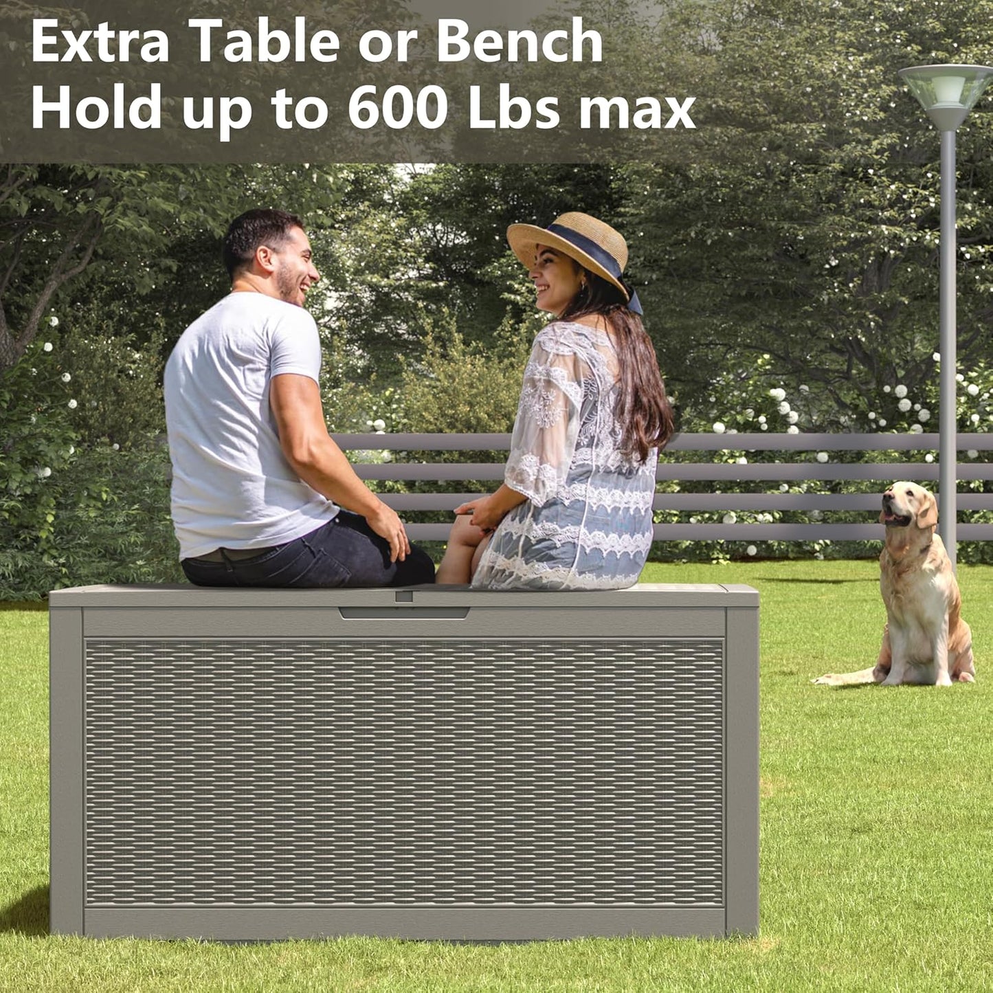 Outdoor Storage Box, Resin Deck Boxes Indoor and outdoor, Waterproof Storage Box Lockable Lid (Grey, 100 Gallon)