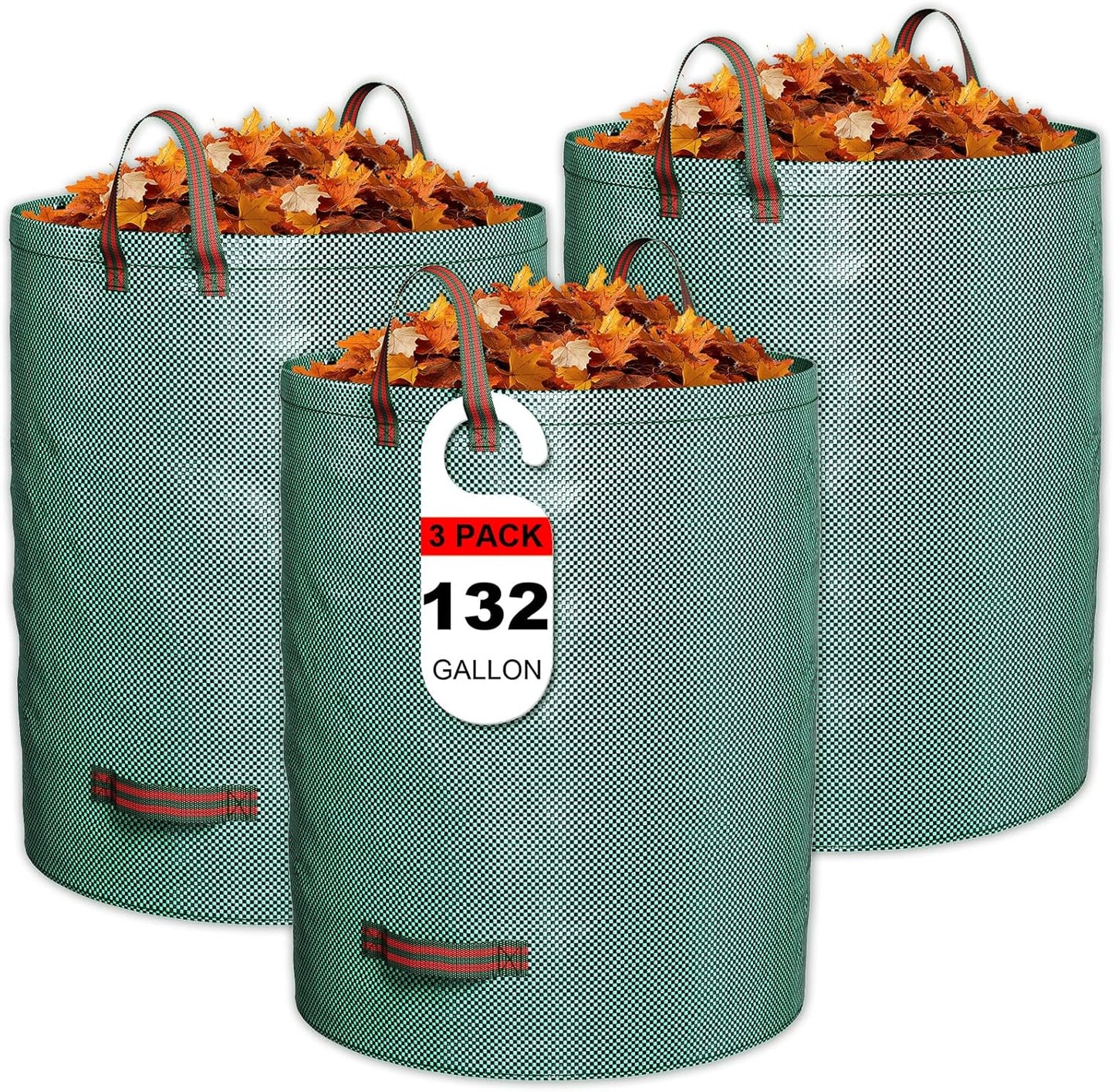 GreatBuddy 132 Gallon Reusable Yard Waste Bag, Heavy Duty, Upright Lawn Bags with 4 Reinforced Handles for Garden Leaves and Waste Collection, Lightweight (3 pack)