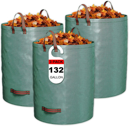 GreatBuddy 132 Gallon Reusable Yard Waste Bag, Heavy Duty, Upright Lawn Bags with 4 Reinforced Handles for Garden Leaves and Waste Collection, Lightweight (3 pack)
