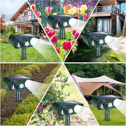 Solar Ultrasonic Animal Repellent Outdoor Deer Repellent Devices with Motion Detection & Flashing Lights,Solar Animal Repeller,Cat Squirrel Raccoon Skunk Rabbit Coyote Deterrent for Yard Garden,4 Pack