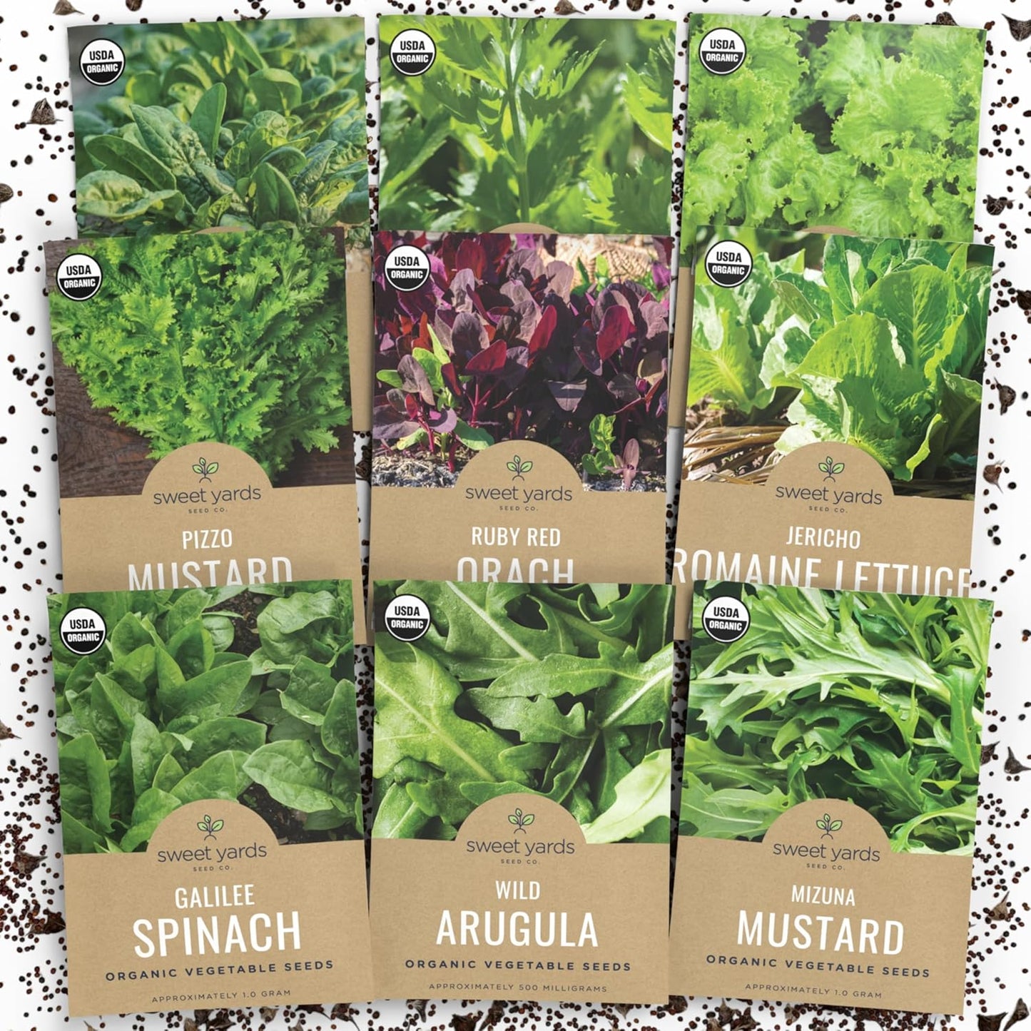Organic Heat Tolerant Lettuce Seeds Variety Pack - 9 Individual Packs - 2025 Season - Galilee Spinach, Wild Arugula, Romaine Lettuce & More! for Indoor & Outdoor Planting (Non-GMO, Certified Organic)