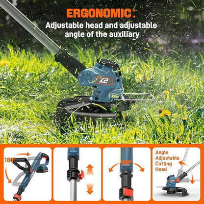 SENIX 20V 10" Cordless Weed Wacker, String Trimmer, Telescoping Rotating Shaft, Adjust Head & Assistant Grip, Auto Line Feed w/ 2.5Ah Battery & Charger, GTX2-M
