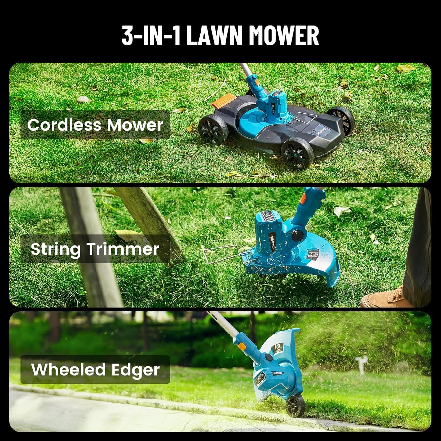 SEESII 3-in-1 String Trimmer Cordless: 12-Inch Weed Wacker with 2 * 4.0Ah Battery & 21V Charger, Lightweight Electric Grass Trimmer/Edger for Lawn Care & Gardens