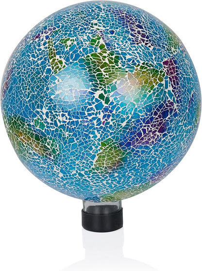 Alpine Corporation - Shades of Blue Crackle Glass Gazing Ball, Colorful Garden Décor for Patio & Yard, 12" Tall (Multicolor)