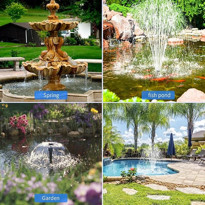 Biling Solar Fountain Pump with 35W Efficient Panel, Solar Fountain Pump with 450GPH Flow High Speed, Fountain with PVC Tubing 4 Nozzles Accessories for Waterfall, Ponds, Wildlife Garden
