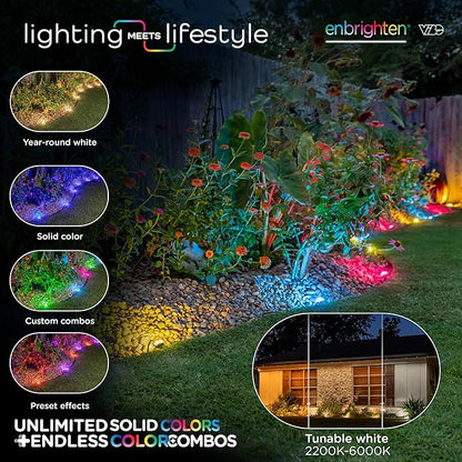 Enbrighten Vibe Eternity Landscape Lights, 33ft, 8 RGBWIC LEDs, Weatherproof, Perfect for Garden, Pathway, and Home Exterior Lighting, Smart App Control, Compatible with Alexa, Google Home, 83789