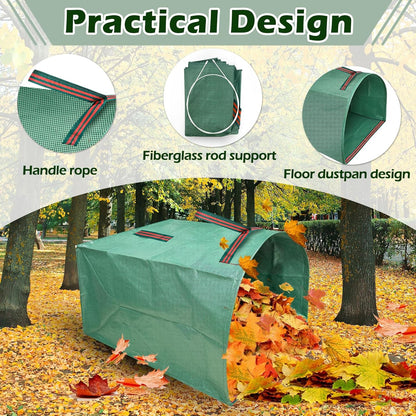 2 Pack 53 Gallons Leaf Bags, Reusable Yard Waste Bags Large Capacity Semi-Circular Dustpan-Type Lawn Bags for Collecting Leaves Sturdy & Waterproof Yard with A Pair of Gloves