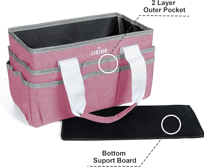 JJRING Craft Organizer Tote Bag, Art Storage Caddy with Multiple Pockets, Pink Sewing Bag for Art, Craft, Scrapbooking, School, Medical, and Office Supplies Storage