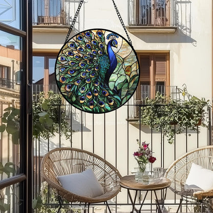 Stained Glass Window Hanging, Blue Green Peacock Decor Suncatcher for Door Garden Home Decoration Bird Sun Catchers Christmas Mother's Day Birthday Gifts for Women Men Mom Nana Friend 7.8 in