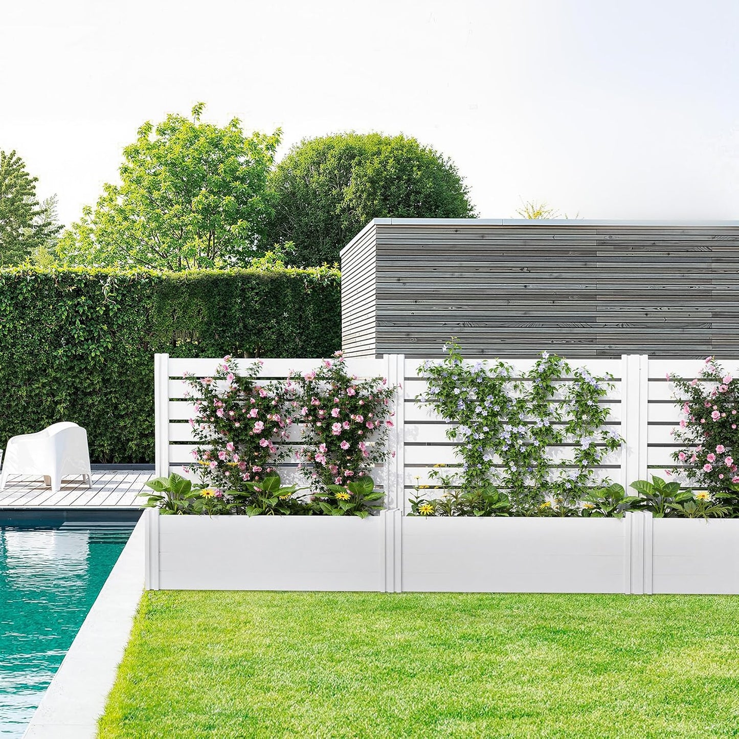 Casaphoria Raised Garden Bed with Trellis, 72"x47"x16" Planter Box with Open Bottom for Gardening Vegetables & Vines and Climbing Plants, White