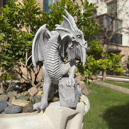 Garden Large Dragon Statue Solar Powered Outdoor Figurine Light The Dragonfire Welcome to My Turf Sign Big Resin Sculpture Home Decoration Housewarming Ornament Unique Gift