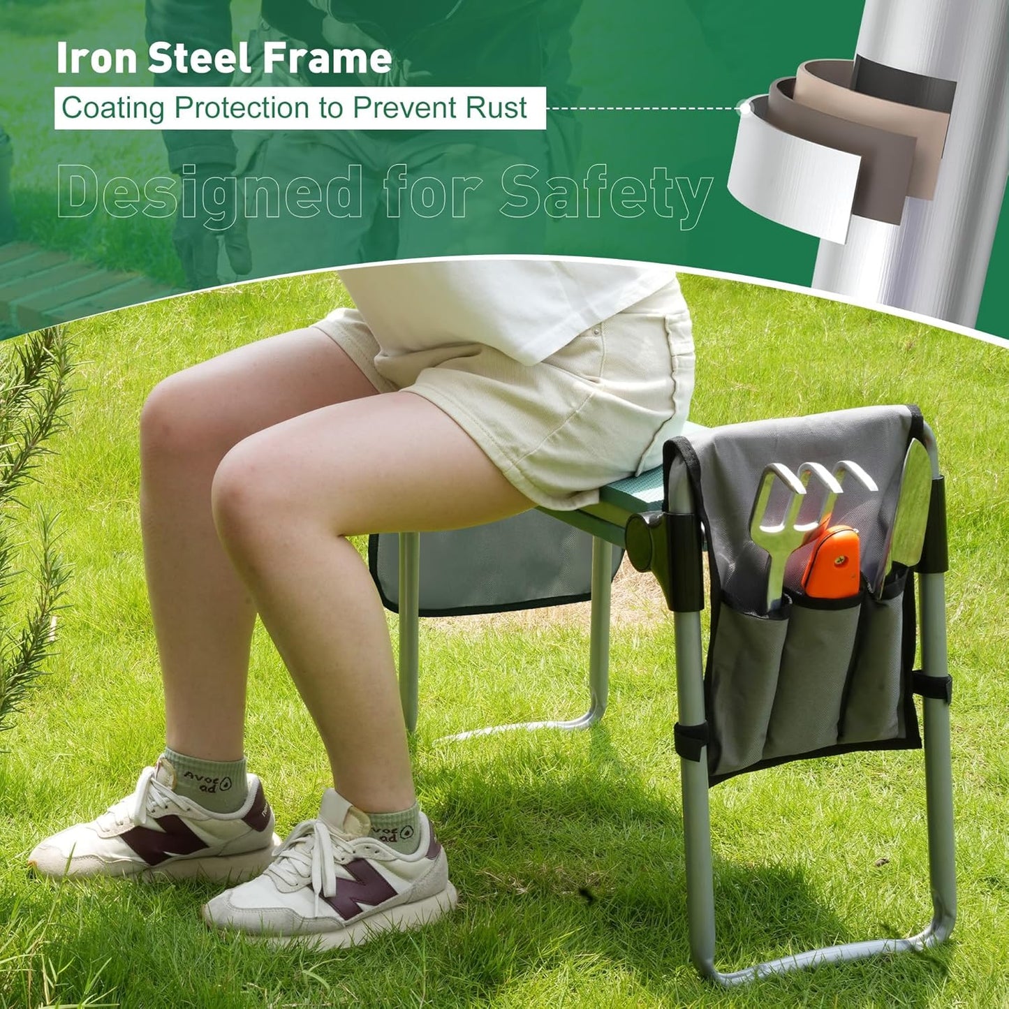 Garden Kneeler and Seat Bench Garden Workseat,Upgraded Smart Folding Gardening Bench Widen EVA Foam Kneeling Pad and Detachable Tool Pouch Portable Gardening Stools for Back Yard Outdoor Fishing