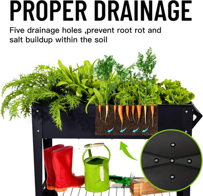 Elevate 32" Tall Raised Garden Bed Outdoor with Wheels & Shelf for Mobility, 400LBS Capacity, Anti-Rust Steel Planter Box for Vegetables/Herbs, Patio-Balcony-Backyard