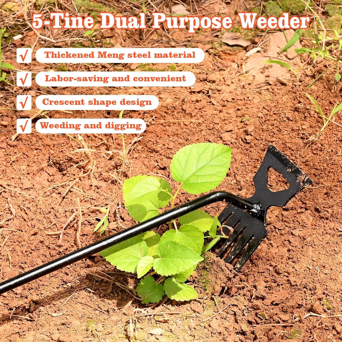Weed Puller Tool Garden Weed Pulling Tool, 4-Tine Manganese Steel Weeder Tool - Black Coated Forged Portable Garden Hand Weeder for Farm, Orchard & Garden (2Pack)