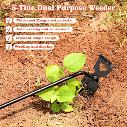 Weed Puller Tool Garden Weed Pulling Tool, 4-Tine Manganese Steel Weeder Tool - Black Coated Forged Portable Garden Hand Weeder for Farm, Orchard & Garden (2Pack)