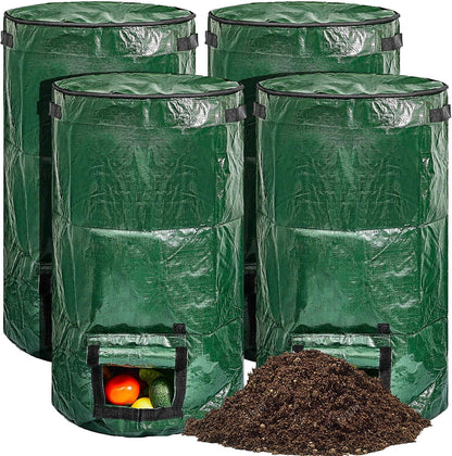 Ctosree 4 Pieces Compost Bin Bags Large 34 Gallon Reusable Yard Waste Lawn Bags Heavy Duty Garden Composting Garbage Can Outdoor Container with Zipper Lid and Handles for Loading Leaf Trash