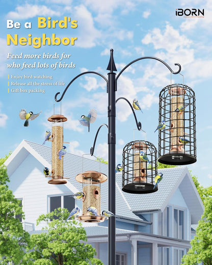 iBorn Squirrel Proof Bird Feeder - Pigeon Proof Cage for Outside With Pestoff Hanging Wild Bird Seed for Mix Blends - Heavy Duty All Metal Copper 14 Inch