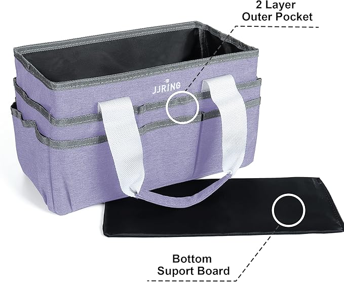 JJRING Craft Organizer Tote Bag, Art Storage Caddy with Multiple Pockets, Lilac Sewing Bag for Art, Craft, Scrapbooking, Medical, and Office Supplies Storage