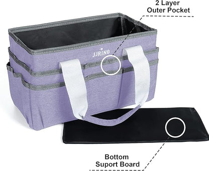 JJRING Craft Organizer Tote Bag, Art Storage Caddy with Multiple Pockets, Lilac Sewing Bag for Art, Craft, Scrapbooking, Medical, and Office Supplies Storage