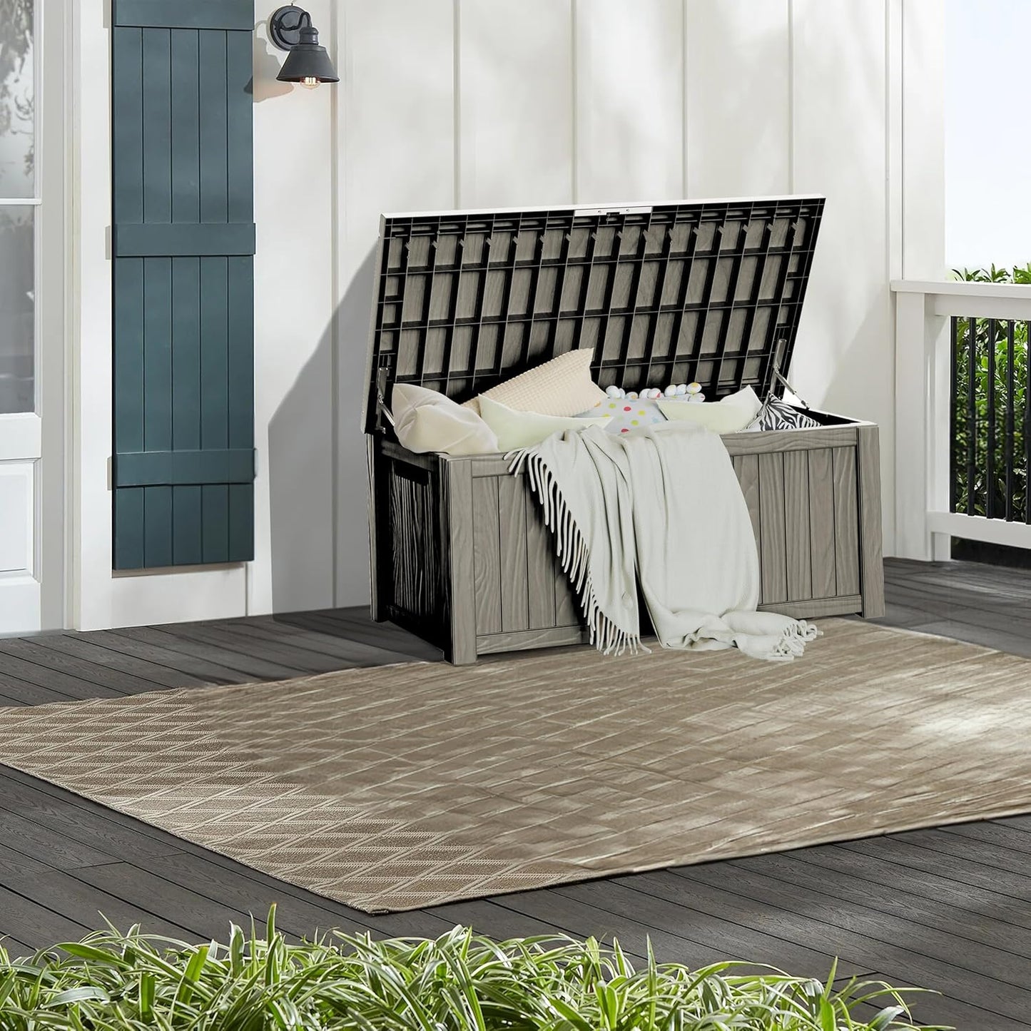 TARKARI 150 Gallon Lockable Resin Deck Box, Waterproof & UV-Resistant Outdoor Storage Box for Outdoor Cushion Storage, Garden Tools & Pool Accessories Storage, Gray