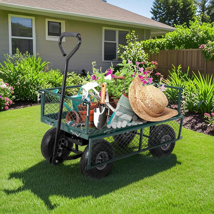 Heavy Duty Steel Garden Cart Folding Utility Wagon with Removable Cart Liner, 500 Lbs Capacity