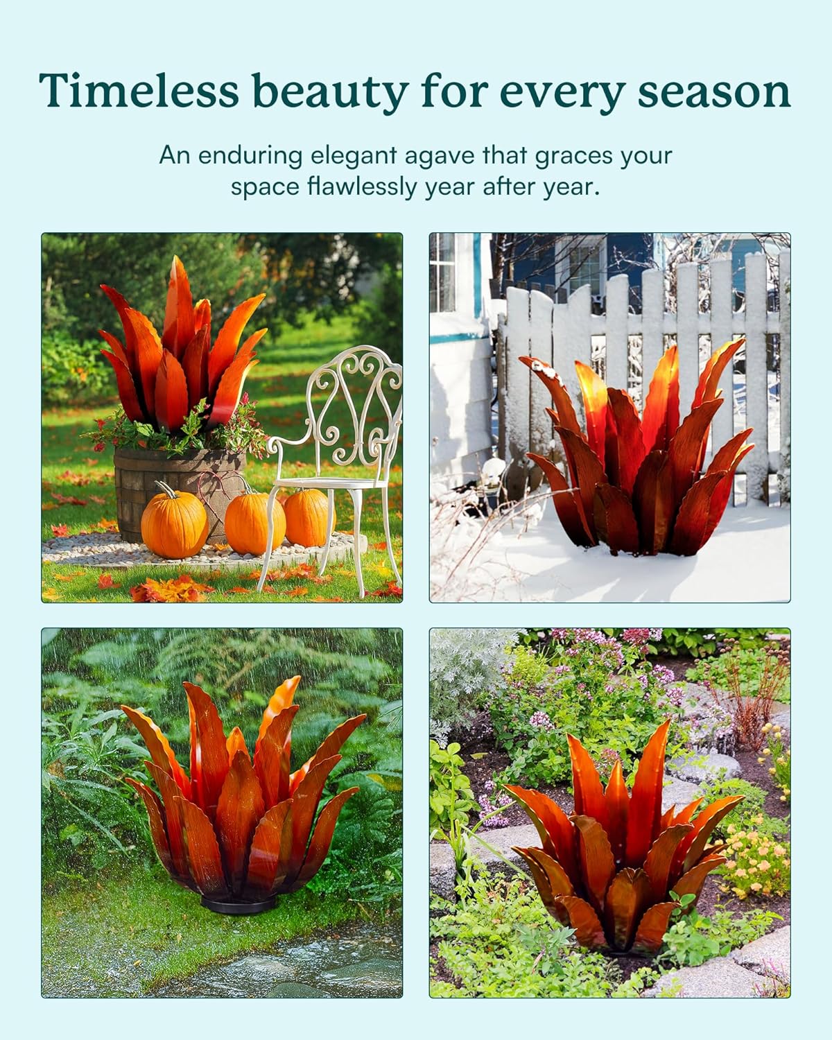 Large Metal Agave Plant Decor - 25.5" H Hand Painted Country Garden Sculpture, Home & Outdoor Metal Agave Yard Art Decor, Patio Lawn Ornament Ideal Gift for Family & Friends