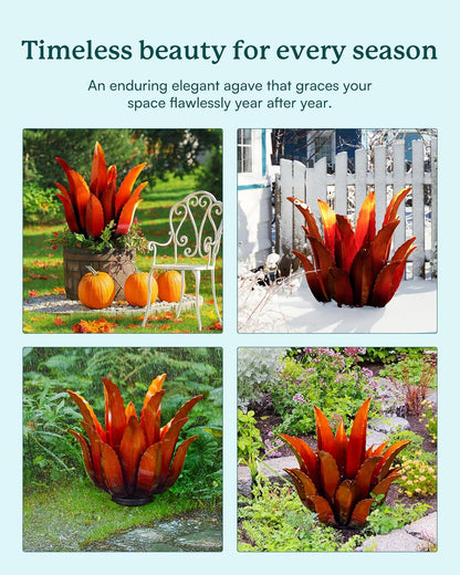 Large Metal Agave Plant Decor - 25.5" H Hand Painted Country Garden Sculpture, Home & Outdoor Metal Agave Yard Art Decor, Patio Lawn Ornament Ideal Gift for Family & Friends