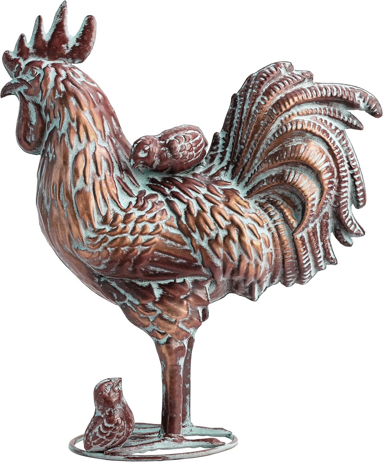 Metal Rooster w/ Chicks Statue Garden Yard Decor,15.7"L x 18.8"H Metal Chickens Yard Art, Vintage Outdoor Chicken Rooster Figurine for Backyard Patio Lawn Home Decoration, Gift for Chicken Lovers