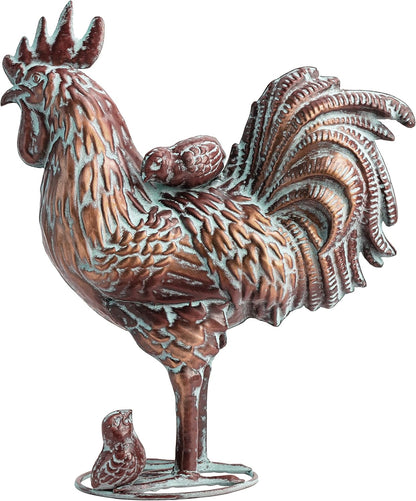 Metal Rooster w/ Chicks Statue Garden Yard Decor,15.7"L x 18.8"H Metal Chickens Yard Art, Vintage Outdoor Chicken Rooster Figurine for Backyard Patio Lawn Home Decoration, Gift for Chicken Lovers