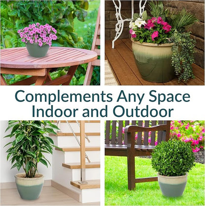 Sunnydaze Large Ceramic Plant Pot - Round Outdoor Glazed Ceramic Planter Pot with Drainage - Chalet - Seafoam - 14.5"