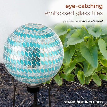 Alpine Corporation 10" Diameter Indoor/Outdoor Glass Mosaic Gazing Globe Yard Decoration, Blue Mosaic Petals Design