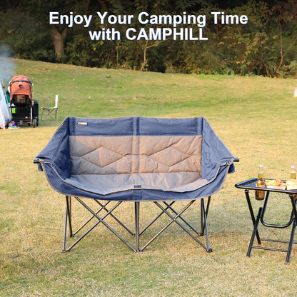 Oversized Double Camping Chair-Heavy Duty 2 Person Folding Loveseat Camp Couch for Adults,Portable Outdoor Lawn Chairs with Padded Seat for Fishing,Sports and Patio,Supports 500 LBS,Blue