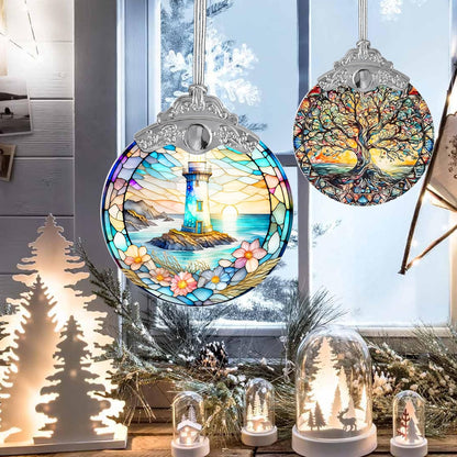 Stained Glass Suncatcher, Jocidea Lighthouse Ornament, Christmas Ornaments, Holidays Ornaments, Christmas Tree Decor, Lighthouse Decor for Home, Lighthouse Gifts