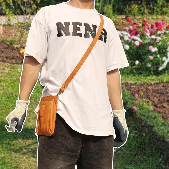 Tourbon Leather Florist Tool Waist Pouch Belt Garden Shoulder Crossbody Tools Bag Gardening Pruning Shears Holder Organizer Kit 4 Pockets (Brownish Yellow)