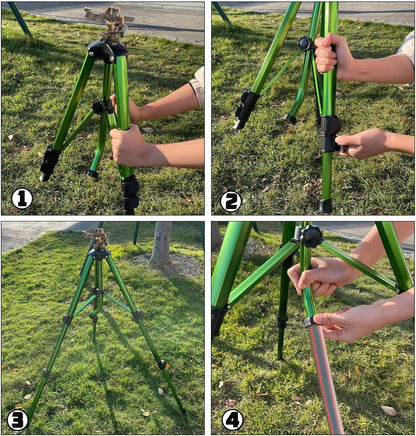 Biswing Impact Sprinkler Head on Tripod Base, Heavy Duty Lawn Sprinklers, 360 Degree Large Area Irrigation, Brass Sprinkler Nozzle & Solid Alloy Metal Extension Legs Flip Locks, 2 Pack