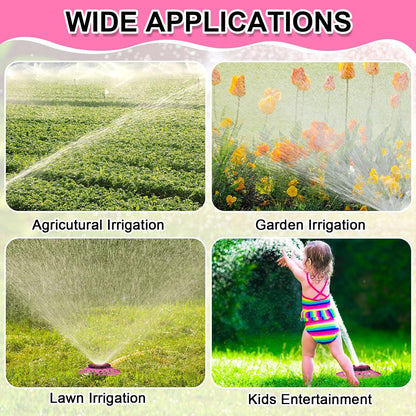 2 Pcs Lawn Sprinkler with Metal Decorative Base 8 Pattern Stationary Water Sprinkler Automatic Turret Pattern Sprinkler for Watering Yard, Lawns, Garden, Odd Shaped Areas (Pink)