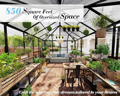 Jocisland 14x9.5x9 FT Polycarbonate Greenhouse with Clear Panels- 6 FT Wall Height Outdoor Aluminum Greenhouses with 2 Vents, Double Doors with Hook, Walk-in Greenhouse for Backyard Garden