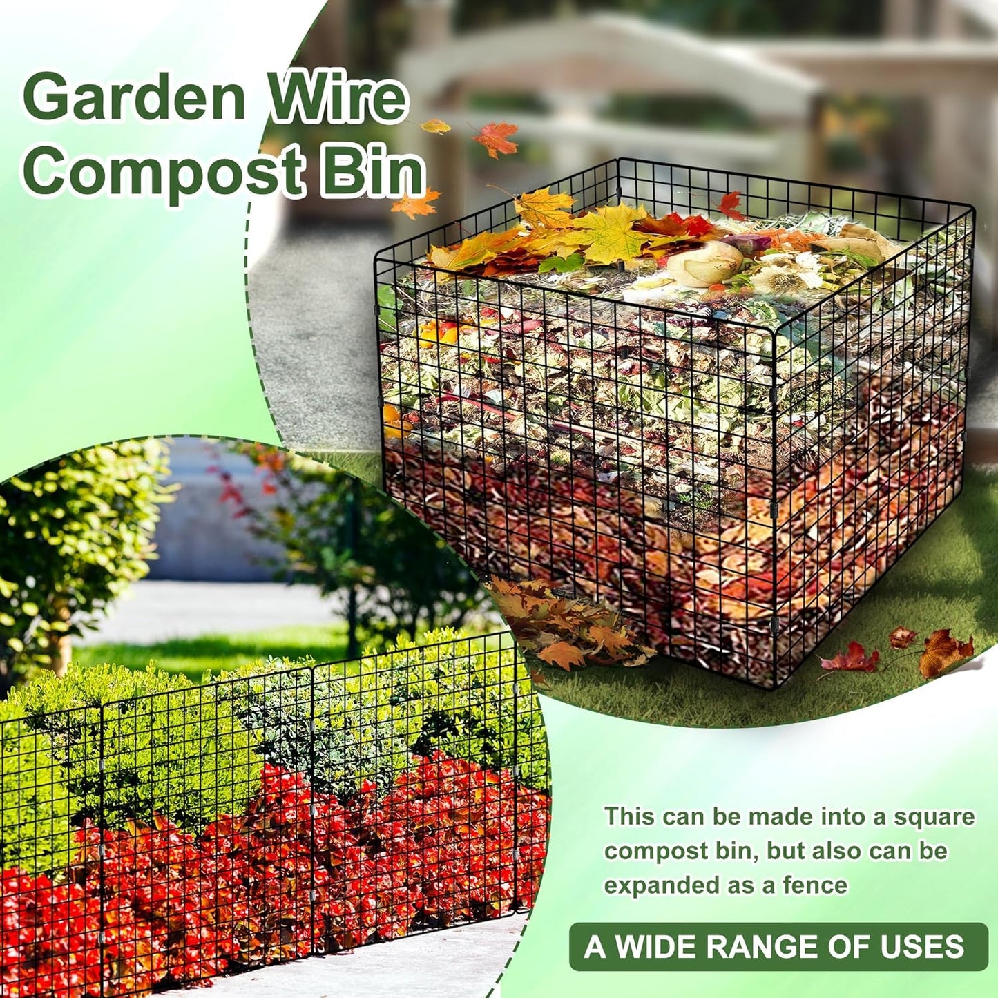 Large Compost Bin Outdoor, Square Mesh Garden Wire Compost Bin for Stacking Leaves and Yard Waste 36X36X28 Inches