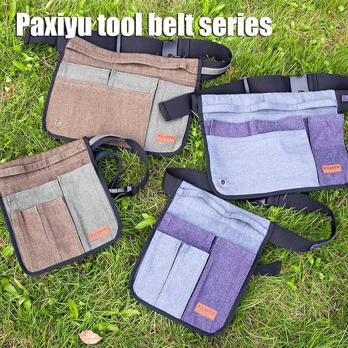 Garden Tool Belt for Men & Women, Denim Wide Adjustable 5-Pocket Waist Garden Apron - Heavy Duty Tool Pouch for Gardening, DIY, Carpenter, Woodworking, Painting, Seamstress, and Crafts (Green)