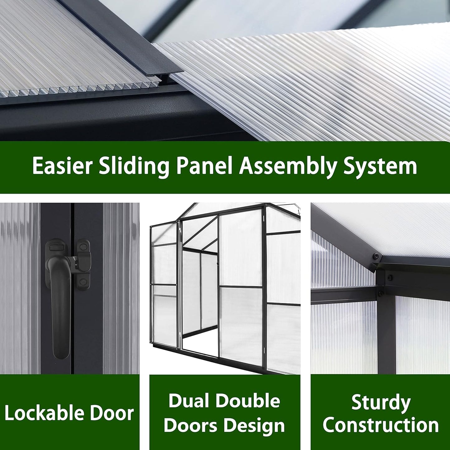 BlueWish 8x14FT Greenhouse for Outdoors, Aluminum Greenhouses with Adjustable Vents,Lockable Door, Heavy Duty Greenhouse Kit with Polycarbonate, Walk-in Green House for Garden, Gray