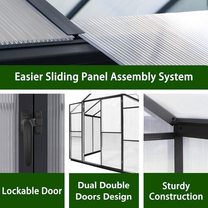 BlueWish 8x14FT Greenhouse for Outdoors, Aluminum Greenhouses with Adjustable Vents,Lockable Door, Heavy Duty Greenhouse Kit with Polycarbonate, Walk-in Green House for Garden, Gray