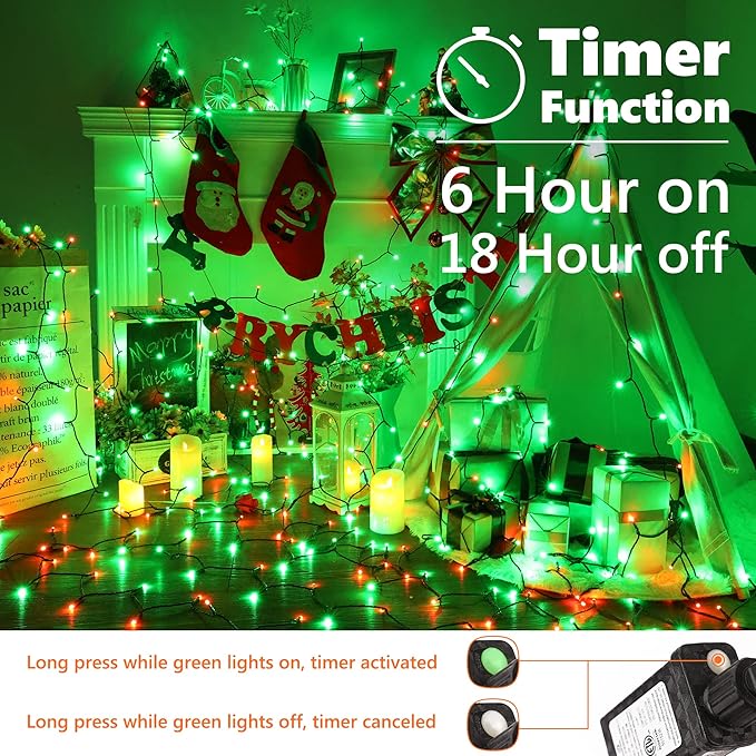 Brizled Red & Green Christmas Lights, 78.74ft 240 LED Outdoor Christmas Lights Connectable, 8 Modes Mini Xmas Light String Plug-in Mini Xmas Tree Light with Timer for Outside Garden Party Decor