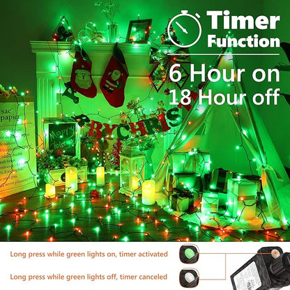 Brizled Red & Green Christmas Lights, 78.74ft 240 LED Outdoor Christmas Lights Connectable, 8 Modes Mini Xmas Light String Plug-in Mini Xmas Tree Light with Timer for Outside Garden Party Decor