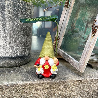 Garden Female Gnome Statue Decoration with Leaf Umbrella, 6.5” Figurine Ornament for Indoor Outdoor Home Patio Yard Lawn, for Gnome Lovers & Garden Enthusiasts，Mom，Women