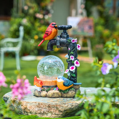 TERESA'S COLLECTIONS Garden Decor, Cardinal Garden Decor, Cute Cardinal and Faucet and Solar Light Glass Ball, Waterproof Resin Garden Statues, Cardinal Gifts, Birthday Gifts for Women Mom, 6"