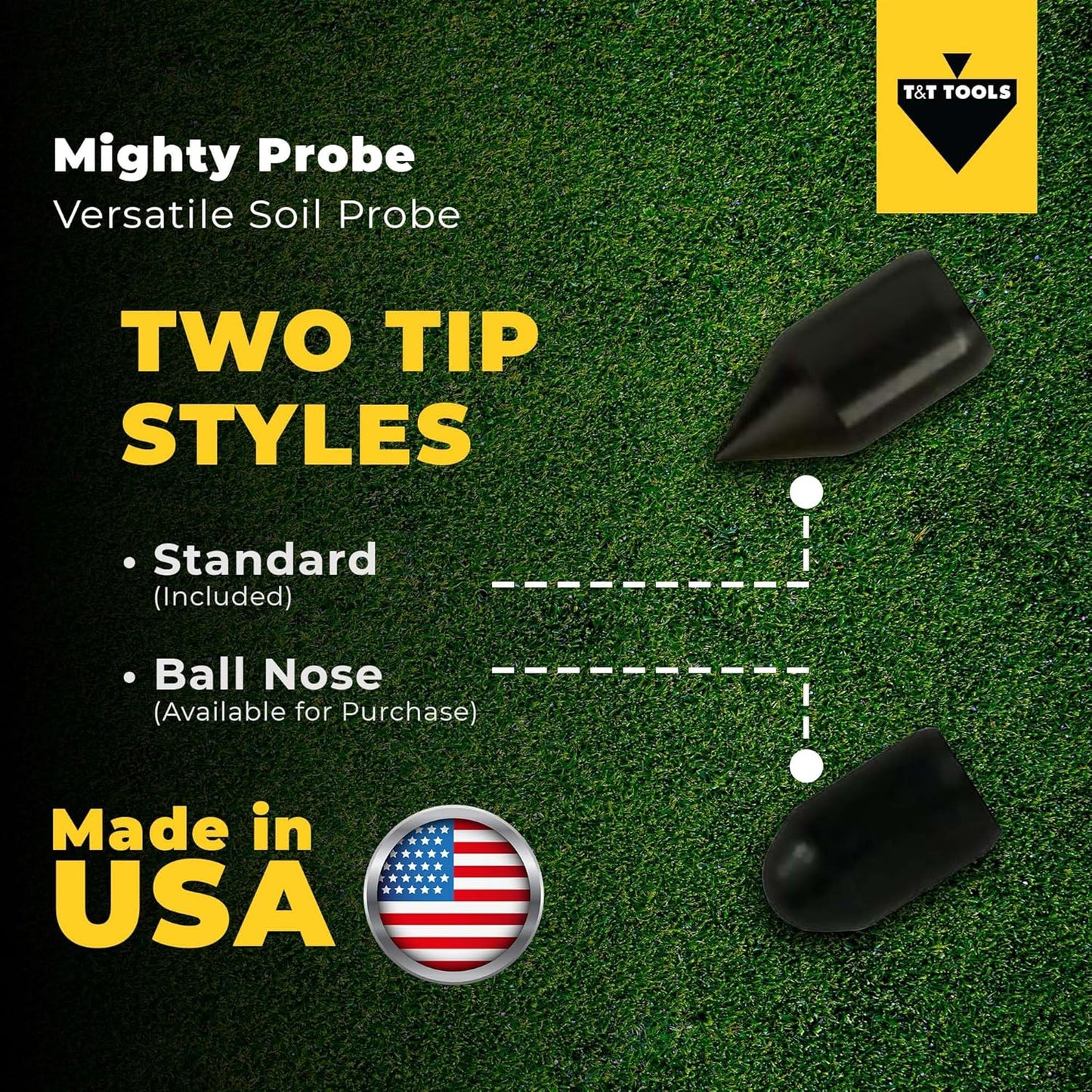 T&T Tools 48-Inch Mighty Probe Insulated Metal Soil Probe – 3/8" Metal Round Rod, Heavy Duty Design for Easy Penetration & Withdrawal, Soil Testing & Landscaping Tools, T-Handle, USA-Made-4 Pack