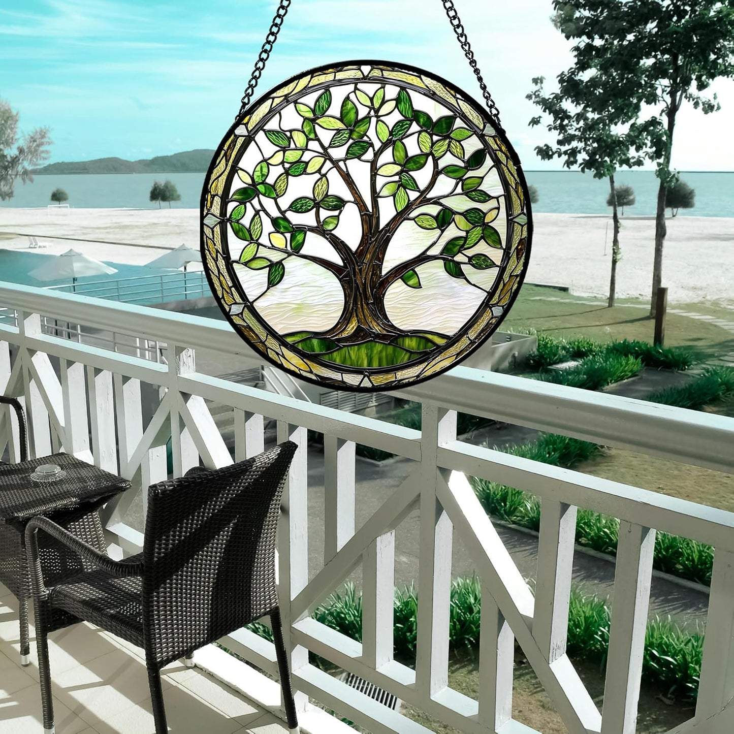 Stained Glass Window Hanging - Brown Tree Trunk Green Leaves Sun Catcher for Door Garden Home Decor Plant Suncatcher Christmas Mother's Day Birthday Gifts for Women Men Mom Nana 7.8 in