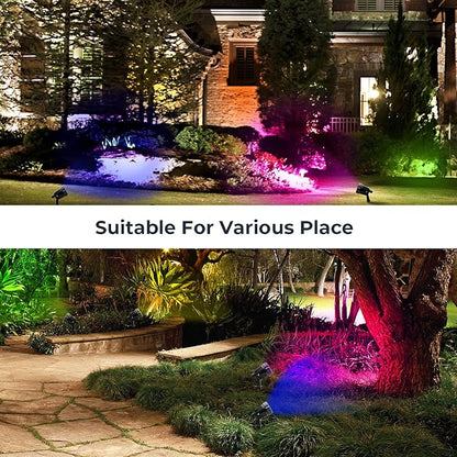 Outdoor Spotlights, Yard Spot Lights with Timer, 5W 120V RGB Colored Waterproof Memory Dimmable LED Landscape Light with Spiked Stand for Yard Lawn Pathway Tree Garden (4 Pack)